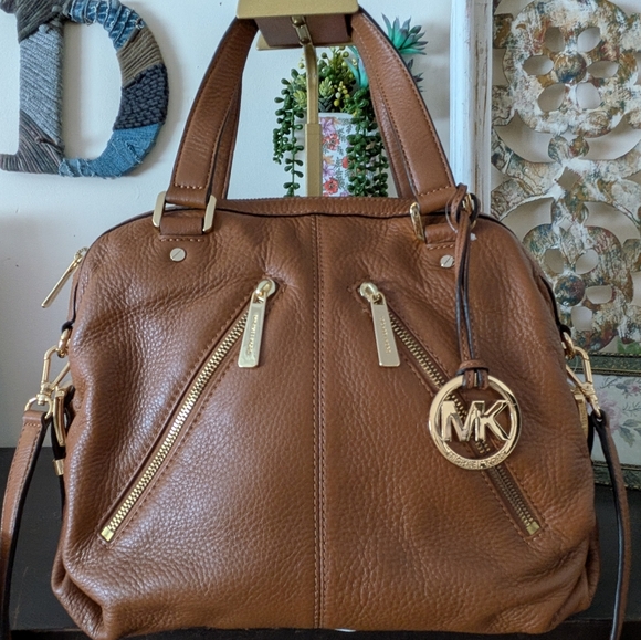Michael Kors Portland Medium Satchel in Luggage Brown Pebbled Leather NWT - Picture 3 of 10